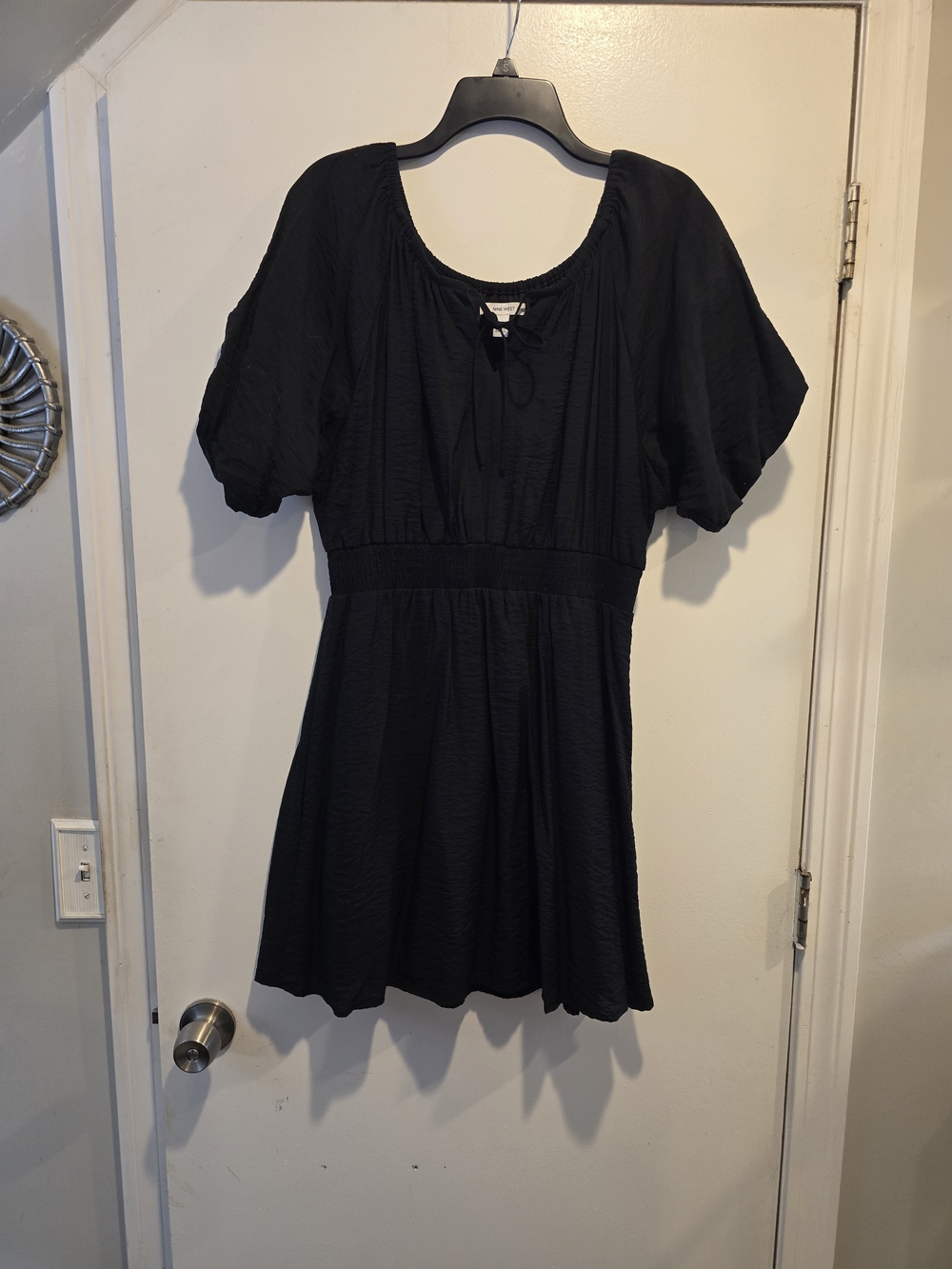 Nine West Black Short Puff-Sleeve Mini Dress